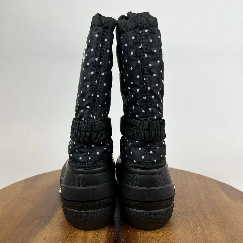 NIB Big Kids Sorel Youth Flurry Print Black Polka Dot Winter Snow Boots Size 4 Y